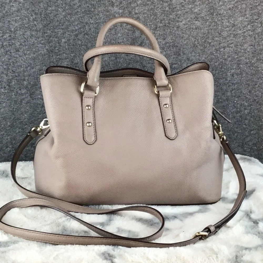 Kate Spade Evangelie Larchmont Avenue Taupe Leather Satchel Tote‎ Purse